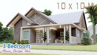 10 x 10 METERS | HOUSE DESIGN IDEA WITH 3 BEDROOM | 3D FLOOR PLAN