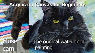 How to paint a canvas giclee print with acrylic - Black Cat Painting for Beginners