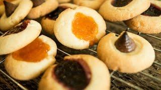 Boysenberry, Apricot, & Chocolate Thumbprint Cookies