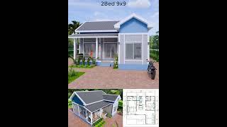 Best House Plans 9x9 Meters House Design 30x30 Feet 2 Beds 2 Bath Gable Roof #houseplans #homedesign