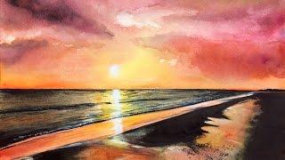 Watercolor Sunset Sky Real Time Painting Demonstration