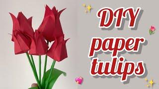 Origami Tulip | How to make paper tulip | Easy origami tulip | DIY tulip flower | No glue 