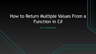 Return Multiple Values From Method