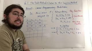 The Table Method: Introduction to the Simplex Method