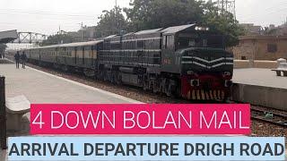 4 Down Bolan Mail arrival and departure from Drigh Road station Karachi and informations and Stops