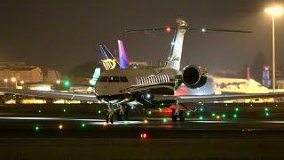 Night view Bombardier Global 7500 Takeoff at Lisbon Airport