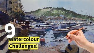 9 Challenges in this Watercolour Harbour Painting - Did I meet them all?