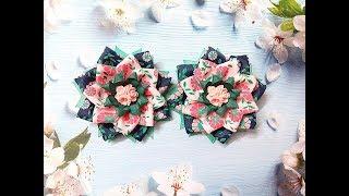 Резинки бантики из лент канзаши МК / Flowers from ribbons DIY