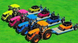 LOADING AND TRANSPORTING MINI COOPERS WITH JOHN DEERE TRACTORS - Farming Simulator 22