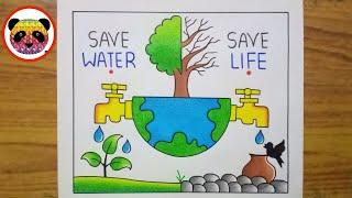 World Water Day Poster Drawing / Save Water Save Life Drawing / Save Water Save Earth Drawing