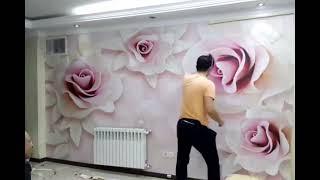 3D wallpaper installation  . TV wall decoration ️