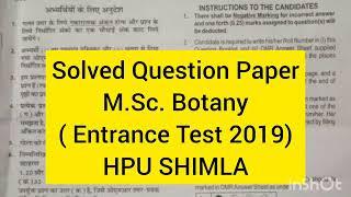 MSc Botany Entrance Exam||Solved Question Paper||2019||HPU SHIMLA