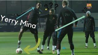 Yerry Mina training with Messi,Jordi Alba, Pique, Suarez ........ (Barcelona VS Espanyol)