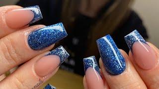 Glittery Blue Nails 