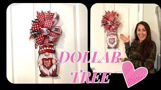 DOLLAR TREE ️ VALENTINE’S DAY GNOME DOOR HANGER | Bow Tutorial ️