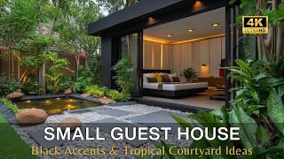 Modern Luxury Small Guest House with Bold Black Accents & Lush Tropical Courtyard Ideas