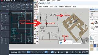 import and resize DWG drawing  in SketchUp model l resize in sketchup l
