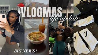 vlogmas: BIG NEWS, life update,  gymshark haul, etc.