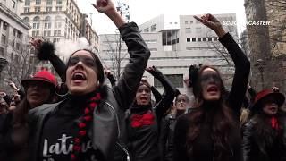 'A Rapist In Your Path' protest outside Weinstein Trial Courthouse