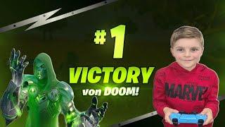 My 10 Year Old Kid Gets A RARE VICTORY Von DOOM Fortnite Win Using NEW Doctor Doom Boss (5% Chance)