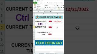 Insert Current Date and Time in Excel (Shortcut Key) || #shorts