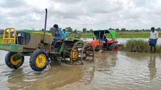 Kubota MU4501 4x4 tractor stuck in river pulling out by John Deere #tractor| #Vskveeresh|