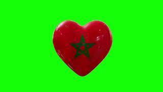 Morocco Flag 3D Heart Animation on Green Screen Background | 4K | FREE TO USE