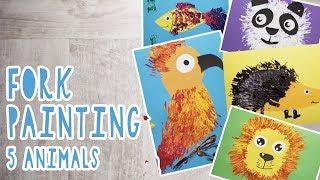 FORK PAINTING 5 ANIMALS // cool and easy technique for kids