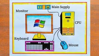 Desktop Computer Drawing / How to Draw Desktop Computer Easy Step By Step / Computer Parts Drawing