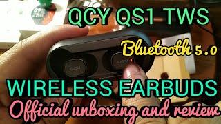 QCY QS1 TWS  Unboxing Wireless  Earphones V5.0 with Dual Microphone, and charging case