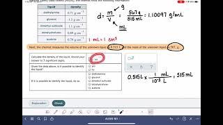 ALEKS: Calculating mass density