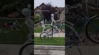 Skeleton crew takes over front yard of home as part of elaborate Halloween decorations