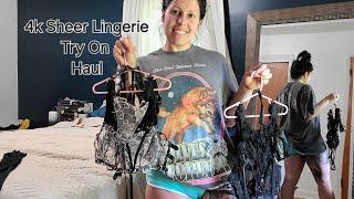 4k SHEER Lingerie Try On Haul | With a Mirror View | on a NATURAL Mom body