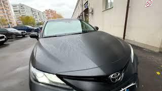 Бронирование Toyota Camry матовой полиуретановой плёнкой, антихром и установка омывателя камеры