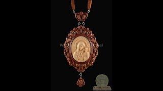 Orthodox Panagia Our Lady of Kazan Wooden carved Engolpion for Bishops Enkolpion