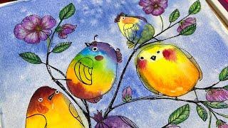 Easy Watercolor Doodle Birds - All Rainbow Colors