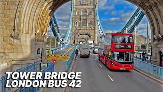 LONDON Bus crossing the Tower Bridge - Route 42 - From south London to the city's financial district