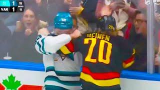 Ty Dellandrea Danton Heinen Fight | Vancouver Canucks vs San Jose Sharks 2024 NHL Highlights