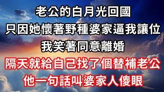 老公的白月光回國，只因她懷著野種婆家逼我讓位，我笑著同意離婚，隔天就給自己找了個替補老公，他一句話叫婆家人傻眼！#心靈回收站