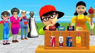 Scary Teacher 3D vs Squid Game Choose correct favorite soft Drink flavor 5 times Challenge