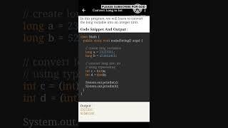 java program to convert long to int #java #javaprogramming #youtubeshorts #shortvideo #javatutorial