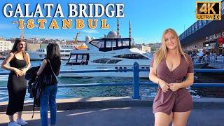 Istanbul Turkey 4K Walking Tour Eminonu pier, Galata Bridge
