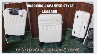 unboxing Japanese style luggage usb Charging suitcase | Mommy Jeck