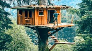 Building Secret Tree House in the Middle of the Forest | Start to Finish by @forestbuilder