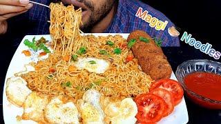 Eating Vegetables Maggi Noodles with quail Egg Fry and Vegetable Roll. #FaysalSpicyASMR