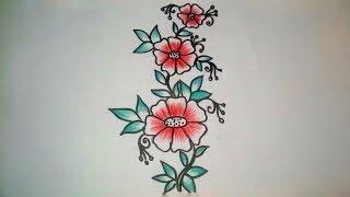 How to draw a flower designs || simple flower designs drawing with color pencil .