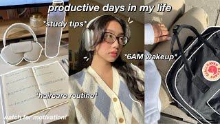 STUDY VLOG | 6AM productive morning routine: exam study tips, hair care routine & lots of studying