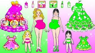DIY Paper Doll | Pink VS Green Mother and Daughter NEW FASHION Week Extreme Makeover | Dolls Beauty