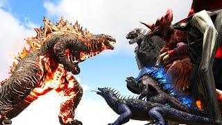 BURNING GODZILLA vs. DESTROYAH/SUPER GODZILLA and More | ARK Kaiju Battle Royale 