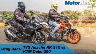 TVS Apache RR 310 vs KTM Duke 390 - Drag Race | MotorBeam